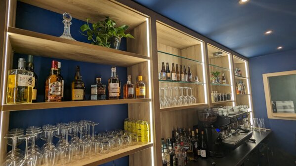 Close-up of bar backdrop